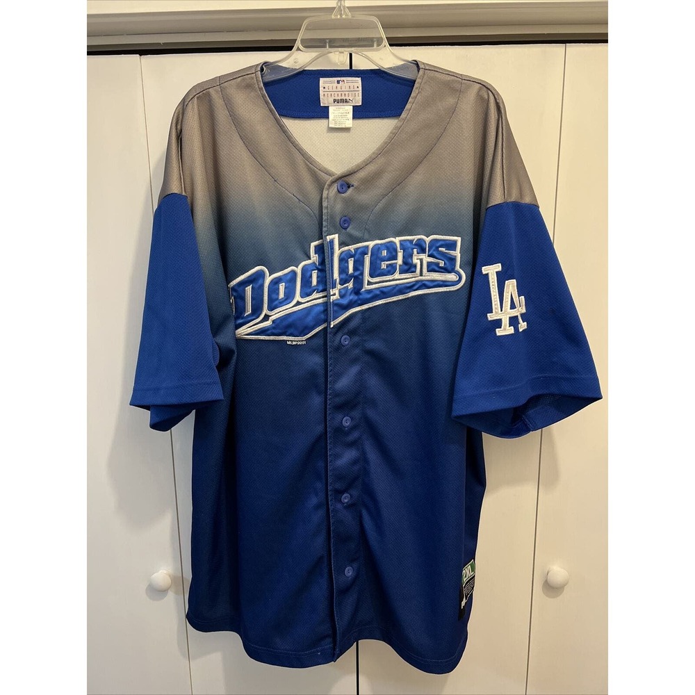VTG‎ 2001 Los Angeles Dodgers MLB Embroidered Puma Jersey Sz 2XL BLUE/GRAY Ombre